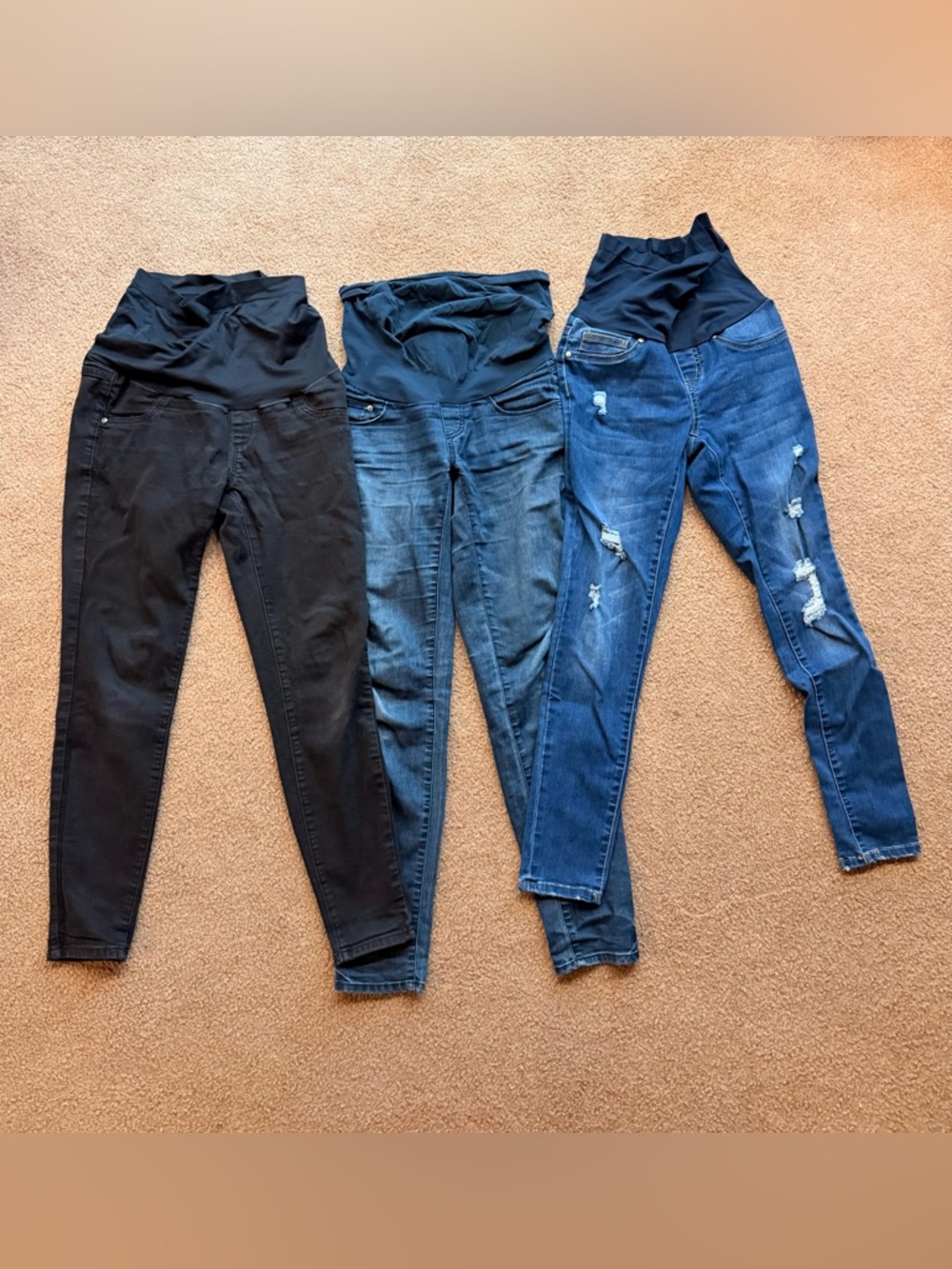 Set of 3 Maternity Skinny Jeans - Black, Dark Wash, Blue
